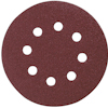 Rund sandpapper med åtta hål, brun yta.