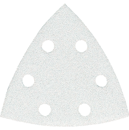 Triangelformat sandpapper med sex jämnt fördelade runda hål.
