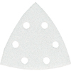 Triangulärt sandpapper med sex cirkulära hål.