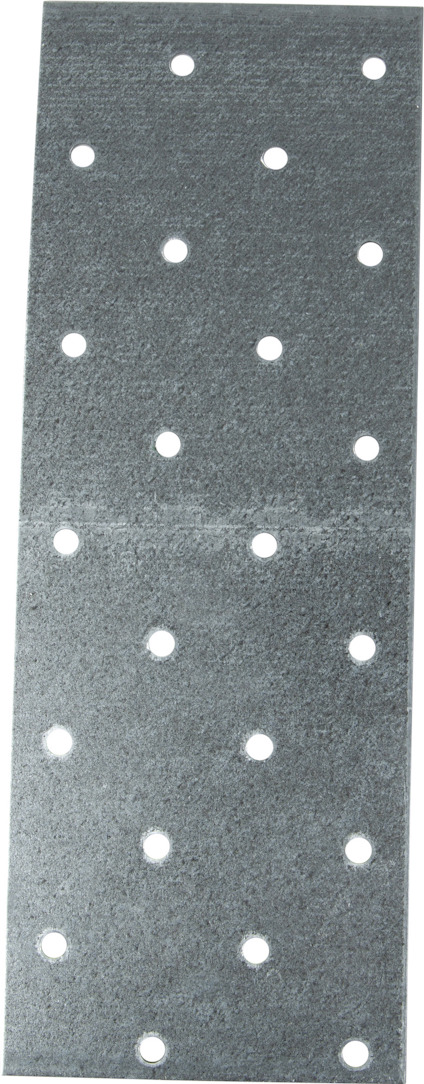 Rektangulär metallplatta med flera symmetriska runda hål.