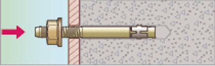 Illustration av en expanderbult infäst i en betongvägg.