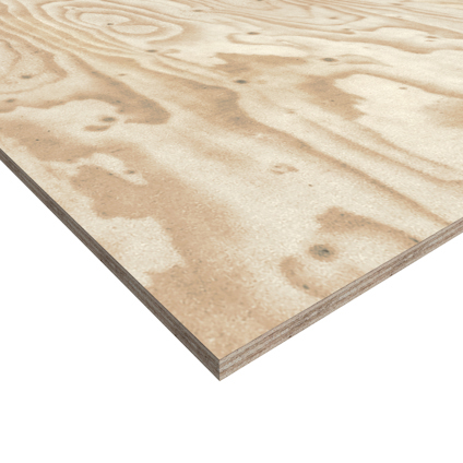 Plywoodskiva med synliga träfibrer och ådring.