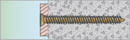 Illustration av en skruv inskruvad i ett väggankare monterat i en vägg.