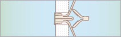 En schematisk illustration av en skruvinfästning i en väggkonstruktion.