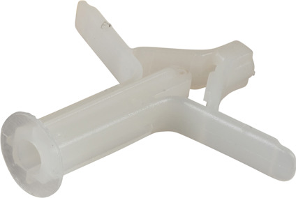 Vit plastskivplugg med dubbla expanderande armar.