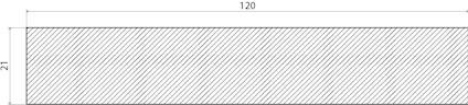 Rektangel med diagonala linjer, mått markerade 21 i höjd och 120 i bredd.