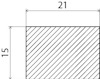 Rektangel med diagonala linjer, bredd markerad som 21 och höjd som 15.