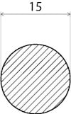 Ritning av en cirkel med diagonala linjer, diameter angiven som 15.