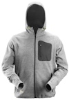 Grå/svart fleecehoodie med dragkedja, huva och flera fickor.