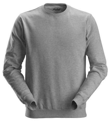 Grå sweatshirt i enkel stil, långärmad och utan dragkedja eller fickor.