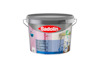 Färgspann med etikett "Sadolin", rött och blått tema, grå lock, innehållsmängd 2,5 liter, symbol för trä- och metallanvändning.