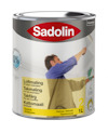 Takfärg, Sadolin 1L-burk med etikett i flera språk och illustration av en person som målar tak.