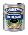 Burk med Hammerite Direct to Galvanized Metal Paint i svart, märkt med "8 Year Protection". Ingen grundfärg behövs, snabbtorkande.