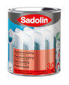 Färgburk med etiketten "Sadolin" och texten "Radiatormåling" på blå bakgrund.