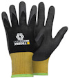 Skyddshandskar med svart grepp och gul ribbad mudd, märke TEGERA.