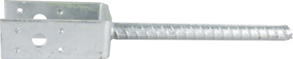 Metallisk stolpsko med U-form och ribbad, lång metallstång.
