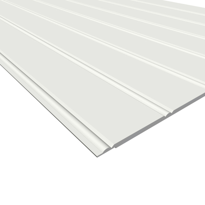 Vit pärlspontpanel i MDF med längsgående spår.