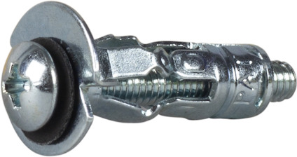 Metallisk expanderplugg med bricka och skruv för montering.