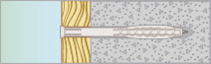 Skiss av en expansionsplugg installerad i betong med en trävägg på vänster sida.