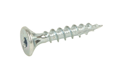 Metallskruv med stjärnformat fäste och gängad kropp.