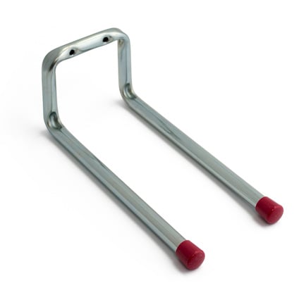 Metallkrok med två långa, parallella armar med röda ändskydd.