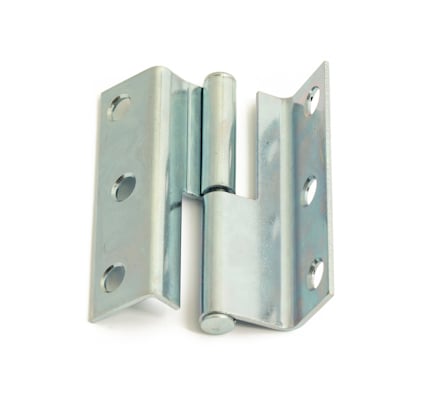 Metalliskt lyftgångjärn med synliga skruvhål och ett cylindriskt gångjärn.