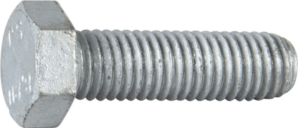 Sexkantsskruv med helgängad kropp och sexkantigt huvud, metalliskt utseende.