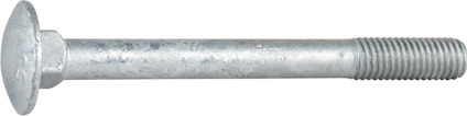 Vagnsbult med rundat huvud och gängad ände, tillverkad i metall.