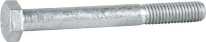 Sexkantsskruv i metall med delgängad axel, synlig från sidan.