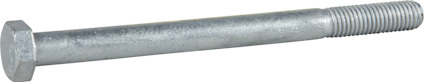 Sexkantsskruv av metall med delgängad design, sett från sidan.