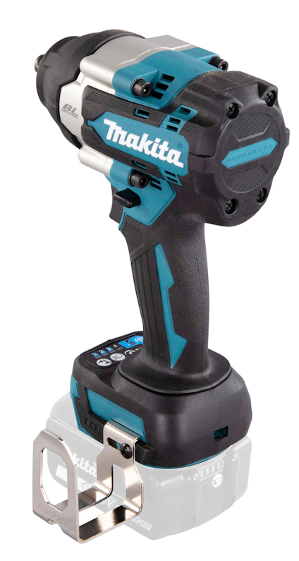 Sladdlös slagborrmaskin från Makita i blått och svart med grå detaljer.