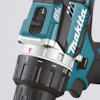 Sladdlös borrmaskin med blå och svart design, märket "Makita". Numeriska inställningar synliga.