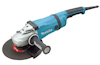 Blå och svart vinkelslip med rött slipskiva, märkt "Makita", och svart handtag.