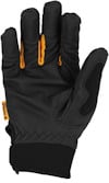 Svart handske med oranga detaljer och kardborrestängning runt handleden.
