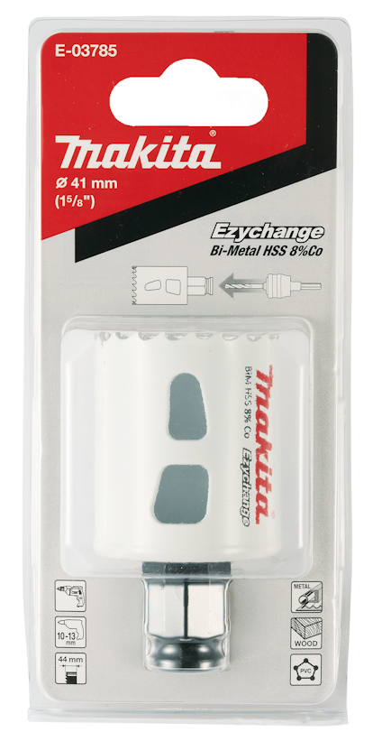 Förpackning med Makita hålsåg, diameter 41 mm, bi-metal, med Ezzychange-fäste.