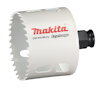 Cylindrisk vit hålsåg med tandad kant, text "Makita BiM HSS 8% Co Ezychange" i rött och svart, svart adapter i ena änden.