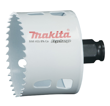 Hålsåg med vita och röda detaljer, texten "Makita BiM HSS 8% Co Ezychange".