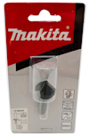 Förpackning med ett Makita notfräs, röd och vit design, med synlig verktygsspets och produktinformation.