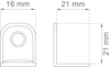 Diagram av en L-formad komponent med måtten 16 mm bred, 21 mm djup och 21 mm hög.