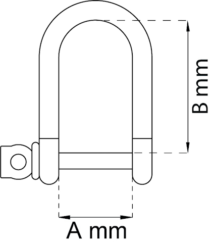 Diagram av U-formad bygelskruv med måtten A mm och B mm markerade.