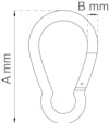 Ritning av en karbinhake med måtten "A mm" och "B mm" angivna.