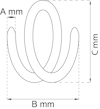 Diagram of a coiled shape with dimensions labeled: A mm (height), B mm (width), C mm (length).