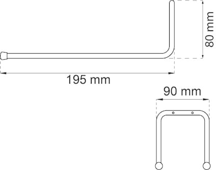 Ritning av en metallstång med måtten 195 mm x 80 mm och diameter på 90 mm.