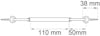 Illustration av ett stängningsbeslag med måtten 110 mm och 50 mm, och en krok avstånd på 38 mm.