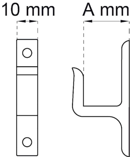Ritning av ett beslag med måttangivelser 10 mm och A mm.
