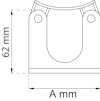 Ritning av en komponent med måttmärken som visar 62 mm i höjd och bredden markerad som "A mm".