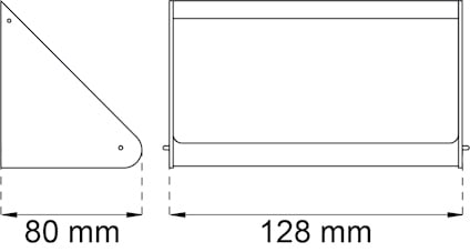 Diagram med en triangel och en rektangel. Triangeln är märkt 80 mm; rektangeln är märkt 128 mm.