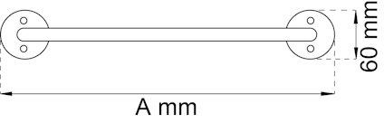 Ritning av en rak stång med två cirkulära fästen, märkta med mått "A mm" och "60 mm".