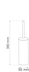 Illustration av cylinderformad toalettborste med dimensionerna 380 mm höjd och 95 mm bredd.