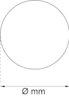 Cirkel med texten "Ø mm" under, vilket indikerar diameter i millimeter.